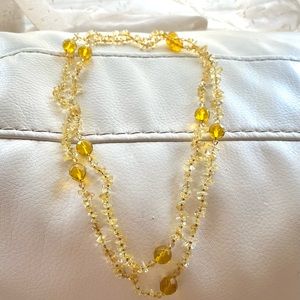Stunning yellow vintage citrine gem stone and amber glass bead long necklace